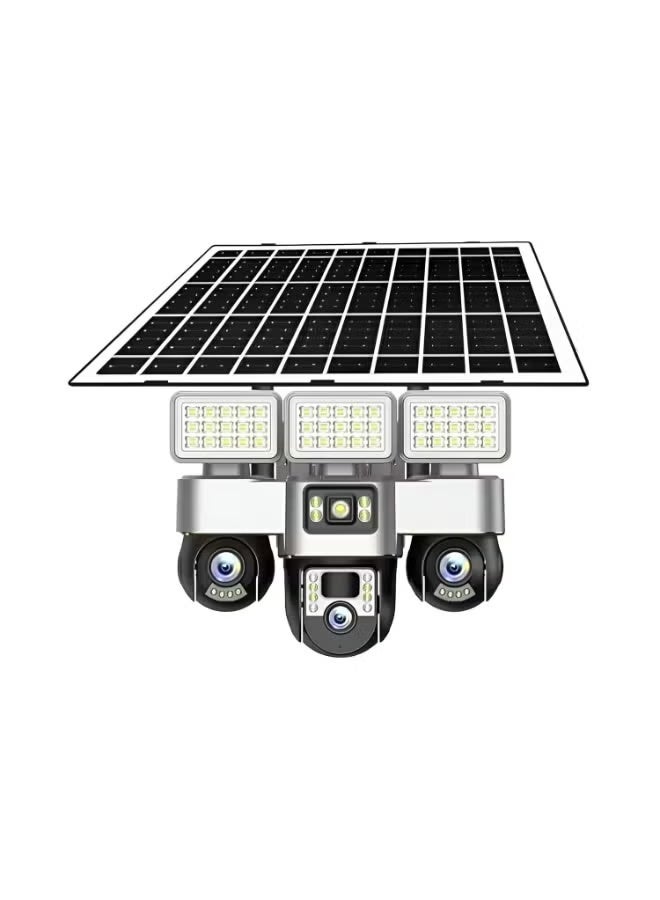 تايغر TIGER Smart Solar Security Camera Triple Lens Outdoor IP66 Waterproof Cctv With Night Vision Motion Detection Alerts Audio Integrated Street Light